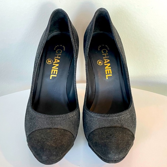CHANEL Shoes - CHANEL CC Logo Metallic Suede Pumps Size 37